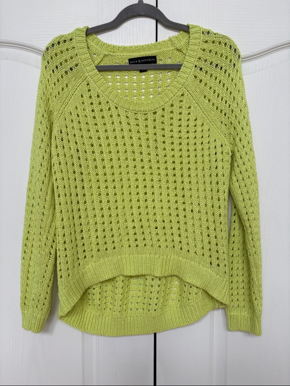 Rock & Republic Bright Lime Open-Knit Scoop Neck Sweater